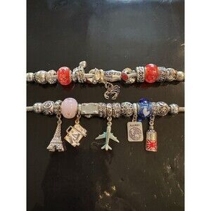 Two Vintage Beaded Charm Bracelets